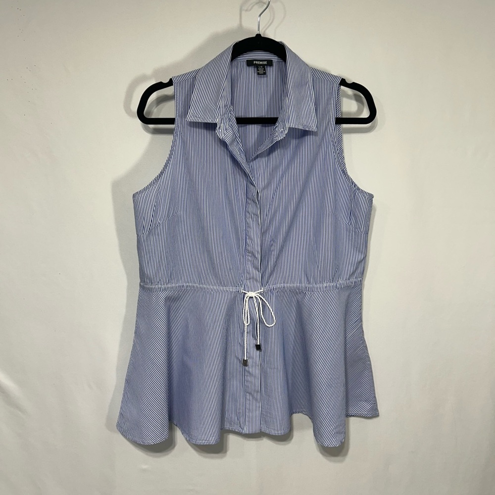 Premise Blue and White Striped Sleeveless Blouse